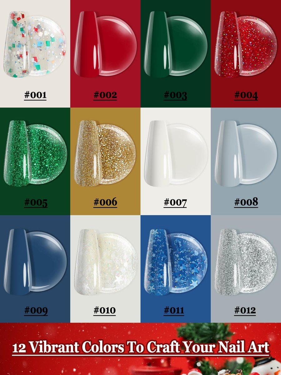 EBANKU 12-Color Gel Nail Polish Kit - Red, Green, Glitter, Blue, Silver Gel Polish Set for Christmas & DIY Nail Art Manicure - görsel 3
