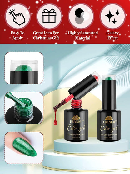 EBANKU 12-Color Gel Nail Polish Kit - Red, Green, Glitter, Blue, Silver Gel Polish Set for Christmas & DIY Nail Art Manicure