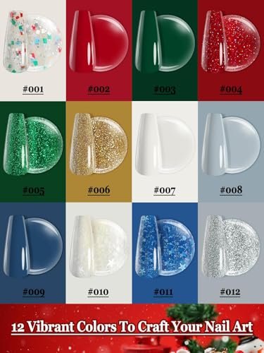 EBANKU 12-Color Gel Nail Polish Kit - Red, Green, Glitter, Blue, Silver Gel Polish Set for Christmas & DIY Nail Art Manicure