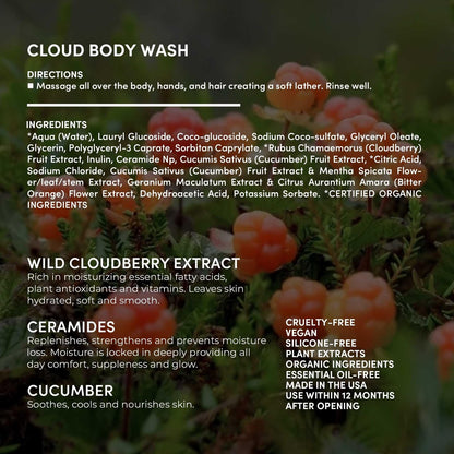 FITGLOW Beauty Cloud Body Wash – Barrier-Protecting Hydrating Gel Cleanser with Ceramides & Cloudberry, Multi-Use for Body, Face & Hair, Gentle & Non-Stripping, 500ml/16oz