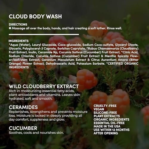 FITGLOW Beauty Cloud Body Wash – Barrier-Protecting Hydrating Gel Cleanser with Ceramides & Cloudberry, Multi-Use for Body, Face & Hair, Gentle & Non-Stripping, 500ml/16oz - görsel 14