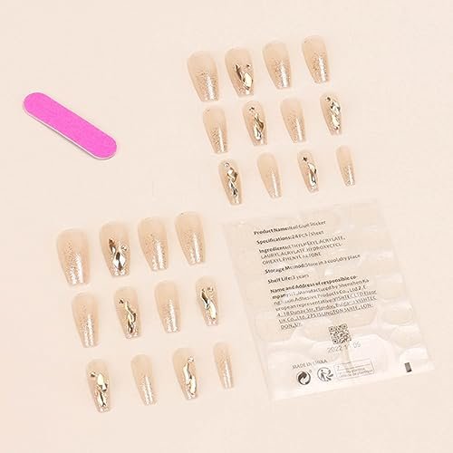 Hkanlre Bling Coffin Press on Nails - Gold Gradient Fake Nails, 24 Pcs Medium Full Cover - görsel 4