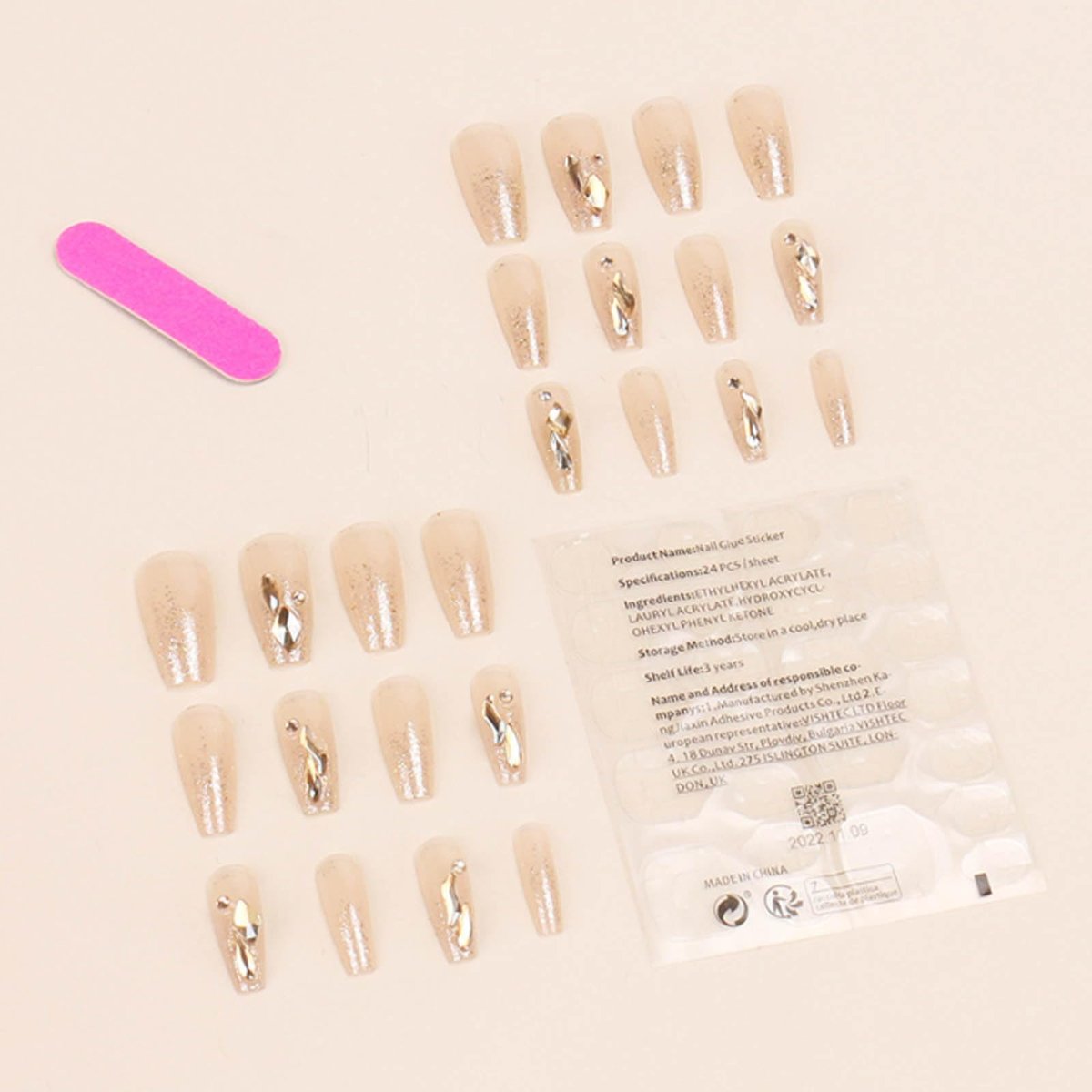 Hkanlre Bling Coffin Press on Nails - Gold Gradient Fake Nails, 24 Pcs Medium Full Cover - görsel 3