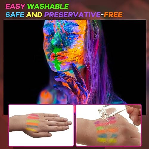 Tenceur 48 Pcs Glow in The Dark Face Body Paint Makeup Kit - UV Black Light Fluorescent Crayons for Adults & Kids, 6 Colors Avelisse