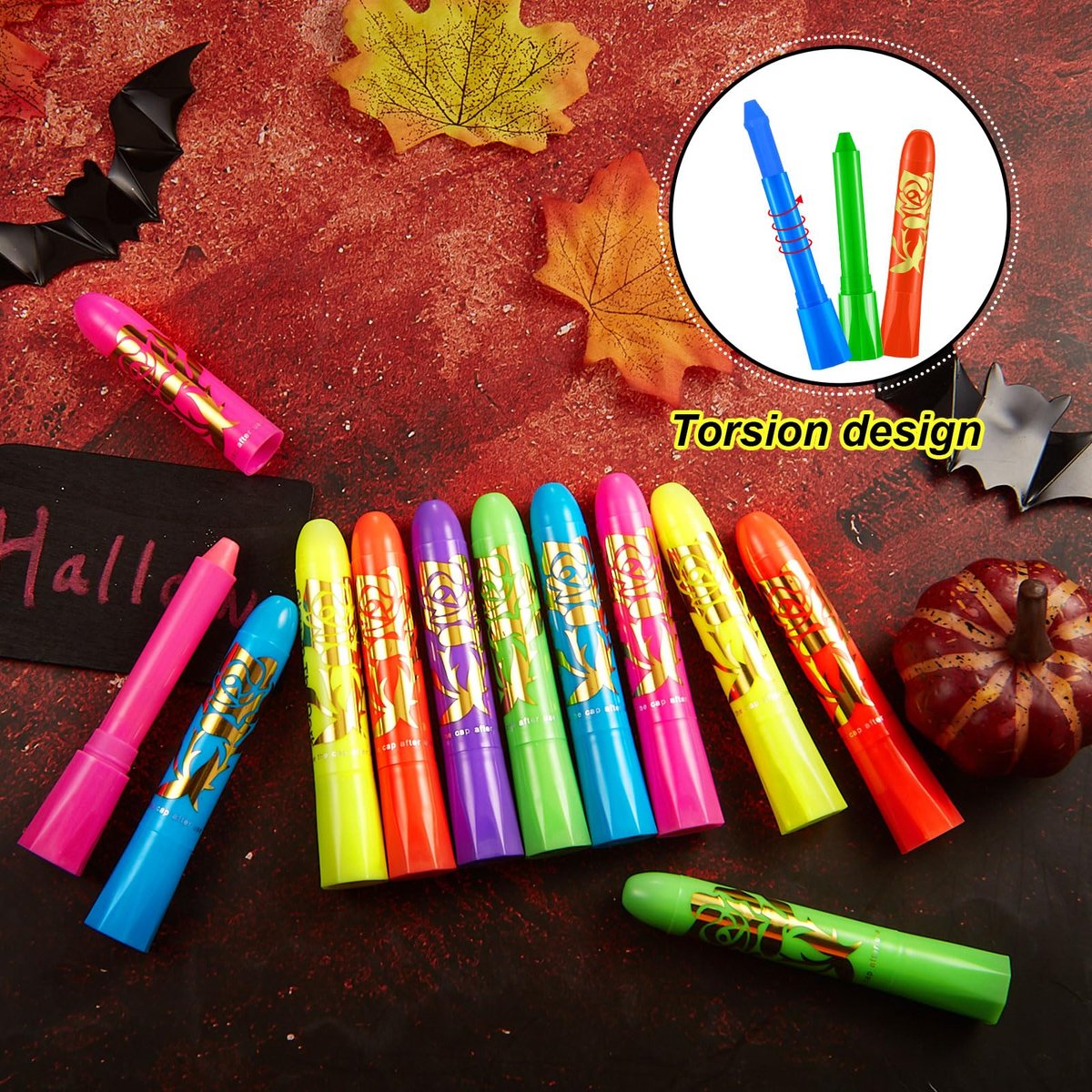 Tenceur 48 Pcs Glow in The Dark Face Body Paint Makeup Kit - UV Black Light Fluorescent Crayons for Adults & Kids, 6 Colors Avelisse