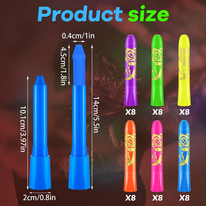 Tenceur 48 Pcs Glow in The Dark Face Body Paint Makeup Kit - UV Black Light Fluorescent Crayons for Adults & Kids, 6 Colors Avelisse