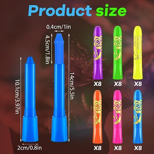 Tenceur 48 Pcs Glow in The Dark Face Body Paint Makeup Kit - UV Black Light Fluorescent Crayons for Adults & Kids, 6 Colors Avelisse