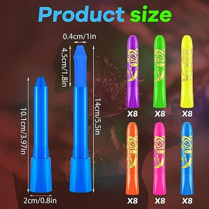 Tenceur 48 Pcs Glow in The Dark Face Body Paint Makeup Kit - UV Black Light Fluorescent Crayons for Adults & Kids, 6 Colors Avelisse