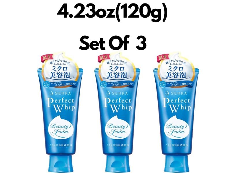 Senka Perfect Whip Cleansing Foam – 4.23 oz (120g) Set of 3 – White Floral Scent Japanese Face Wash Avelisse