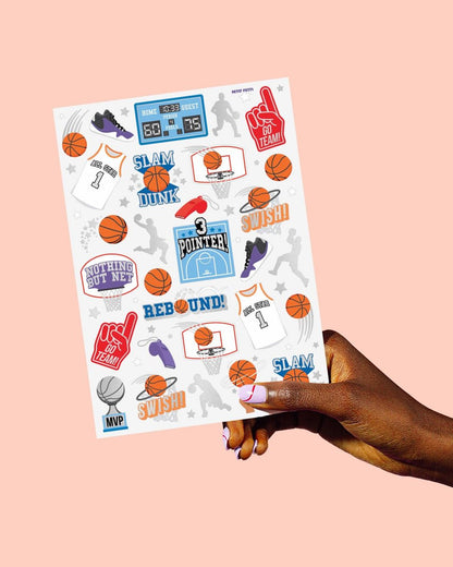 xo, Fetti Basketball Temporary Tattoo - 58 Foil Styles for Slam Dunk Party Favors & Goodie Bags