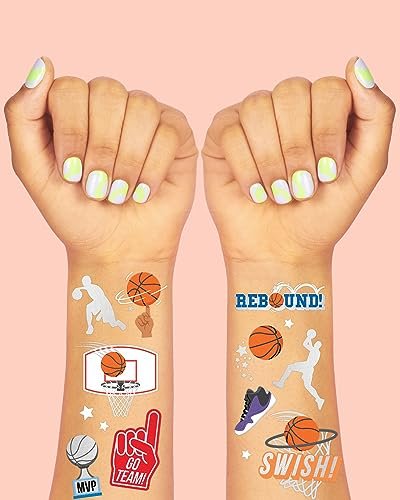 xo, Fetti Basketball Temporary Tattoo - 58 Foil Styles for Slam Dunk Party Favors & Goodie Bags - görsel 6