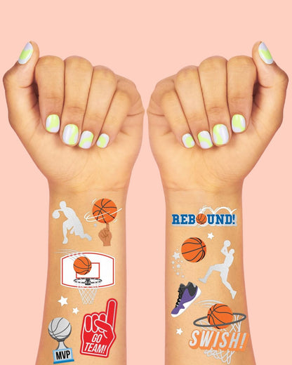 xo, Fetti Basketball Temporary Tattoo - 58 Foil Styles for Slam Dunk Party Favors & Goodie Bags