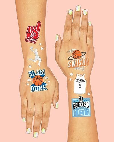 xo, Fetti Basketball Temporary Tattoo - 58 Foil Styles for Slam Dunk Party Favors & Goodie Bags - görsel 8