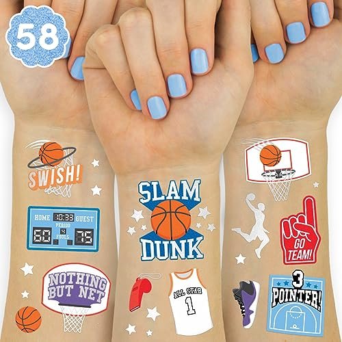 xo, Fetti Basketball Temporary Tattoo - 58 Foil Styles for Slam Dunk Party Favors & Goodie Bags - görsel 2