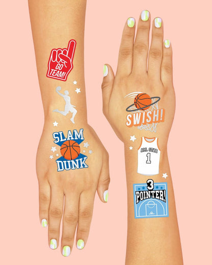 xo, Fetti Basketball Temporary Tattoo - 58 Foil Styles for Slam Dunk Party Favors & Goodie Bags