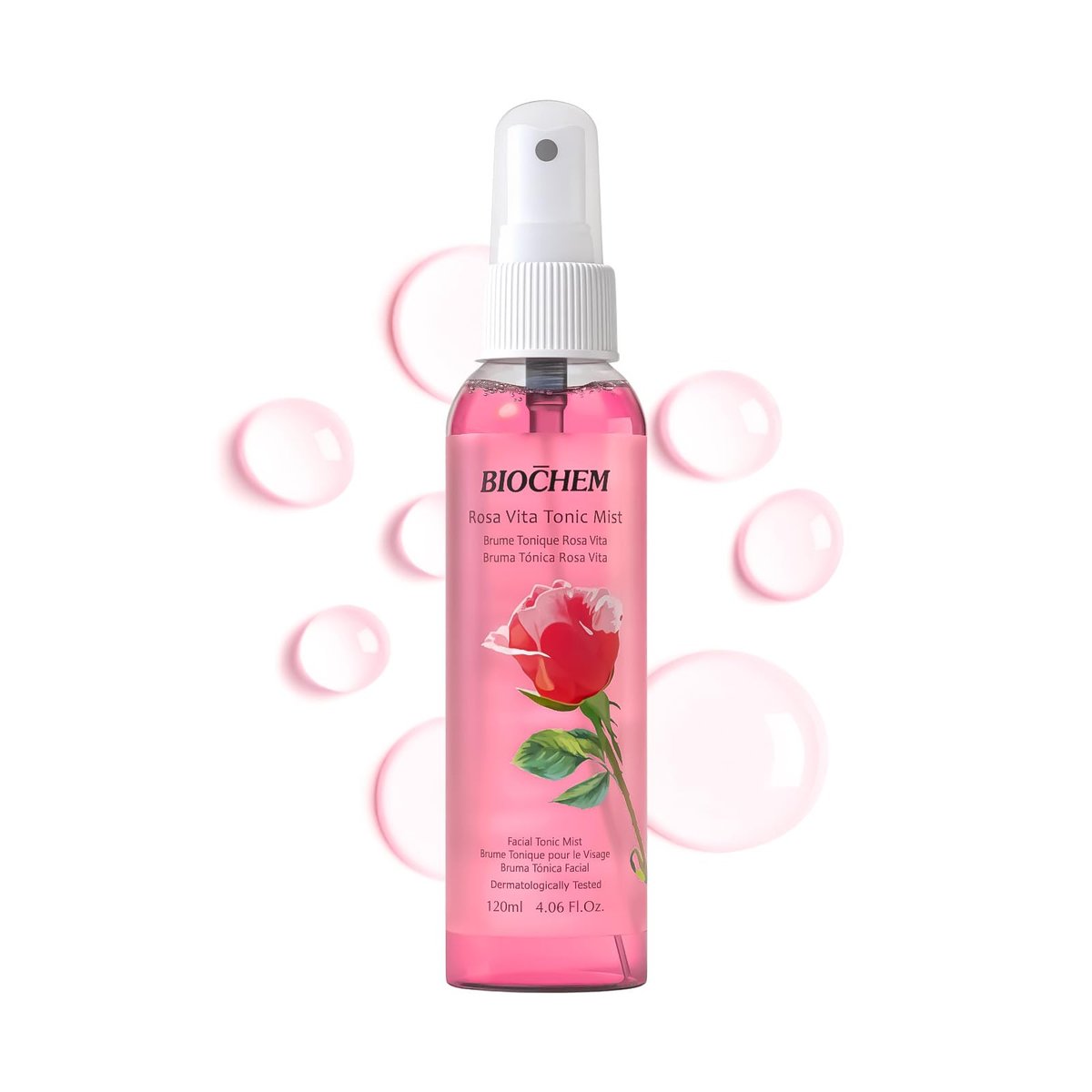BIOCHEM Rosa Vita Tonic Mist – 3-in-1 Rose Water Toner, Face Mist & Makeup Finishing Spray with Rose Oil & Vitamins B | Hydrating & pH Balancing Mist for All Skin Types (4.05 fl oz / 120 mL) - görsel 1