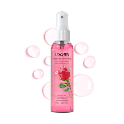 BIOCHEM Rosa Vita Tonic Mist – 3-in-1 Rose Water Toner, Face Mist & Makeup Finishing Spray with Rose Oil & Vitamins B | Hydrating & pH Balancing Mist for All Skin Types (4.05 fl oz / 120 mL)