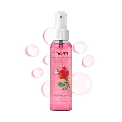 BIOCHEM Rosa Vita Tonic Mist – 3-in-1 Rose Water Toner, Face Mist & Makeup Finishing Spray with Rose Oil & Vitamins B | Hydrating & pH Balancing Mist for All Skin Types (4.05 fl oz / 120 mL)