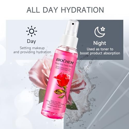 BIOCHEM Rosa Vita Tonic Mist – 3-in-1 Rose Water Toner, Face Mist & Makeup Finishing Spray with Rose Oil & Vitamins B | Hydrating & pH Balancing Mist for All Skin Types (4.05 fl oz / 120 mL) - görsel 16