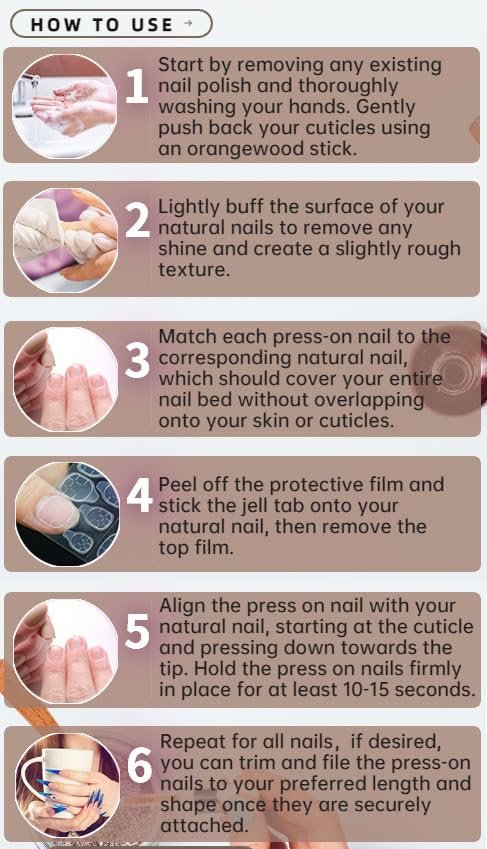QQPPOLIU Press On Nails - French, Nude, Flower & Rhinestone Designs - Long, Medium, Coffin, Square, 3D, Glitter, Fake Nails - 24pcs - görsel 12