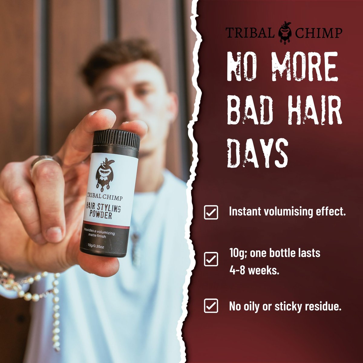 Tribal Chimp Hair Styling Powder - All-Day Invisible Hold Volumizer & Texture Powder for Men and Women, Matte Finish, 6-Piece Set (10g Each) Avelisse