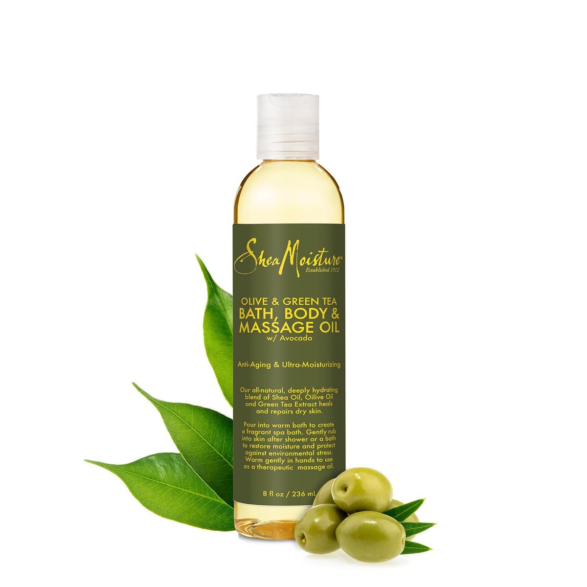 SheaMoisture Olive & Green Tea Bath, Body & Massage Oil 2-Pack – Anti-Aging & Ultra-Moisturizing for Dry Skin, 8 oz Each Avelisse