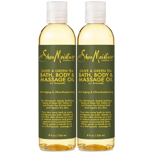 SheaMoisture Olive & Green Tea Bath, Body & Massage Oil 2-Pack – Anti-Aging & Ultra-Moisturizing for Dry Skin, 8 oz Each Avelisse