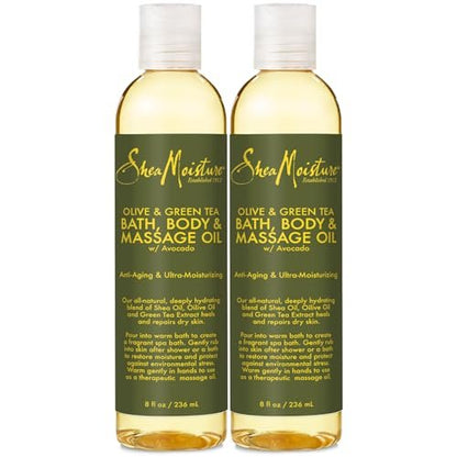 SheaMoisture Olive & Green Tea Bath, Body & Massage Oil 2-Pack – Anti-Aging & Ultra-Moisturizing for Dry Skin, 8 oz Each Avelisse