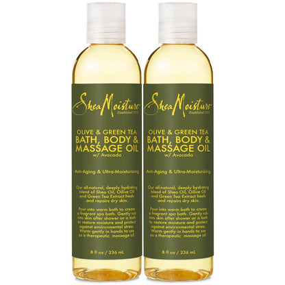 SheaMoisture Olive & Green Tea Bath, Body & Massage Oil 2-Pack – Anti-Aging & Ultra-Moisturizing for Dry Skin, 8 oz Each Avelisse
