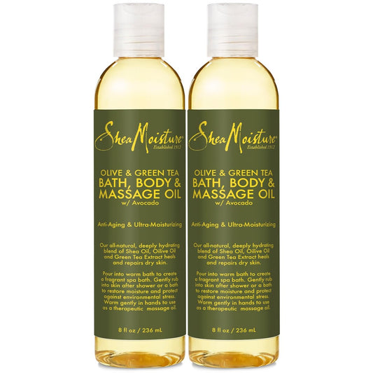 SheaMoisture Olive & Green Tea Bath, Body & Massage Oil 2-Pack – Anti-Aging & Ultra-Moisturizing for Dry Skin, 8 oz Each Avelisse
