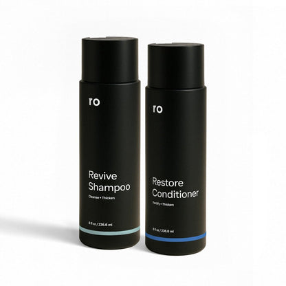 Ro Men's Revive Shampoo & Restore Conditioner Duo - Exfoliating, Clarifying, Fortifying & Moisturizing for Thicker Looking Hair - Sulfate, Paraben & Phthalate Free - 8 fl oz Each Avelisse