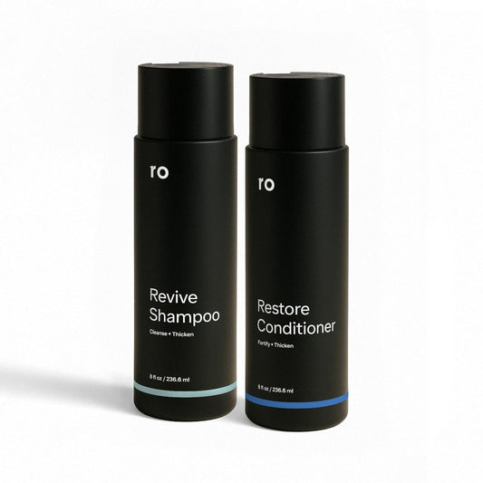 Ro Men's Revive Shampoo & Restore Conditioner Duo - Exfoliating, Clarifying, Fortifying & Moisturizing for Thicker Looking Hair - Sulfate, Paraben & Phthalate Free - 8 fl oz Each Avelisse