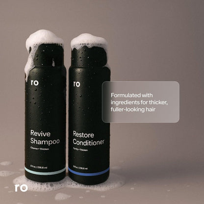 Ro Men's Revive Shampoo & Restore Conditioner Duo - Exfoliating, Clarifying, Fortifying & Moisturizing for Thicker Looking Hair - Sulfate, Paraben & Phthalate Free - 8 fl oz Each Avelisse