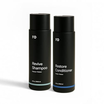 Ro Men's Revive Shampoo & Restore Conditioner Duo - Exfoliating, Clarifying, Fortifying & Moisturizing for Thicker Looking Hair - Sulfate, Paraben & Phthalate Free - 8 fl oz Each Avelisse