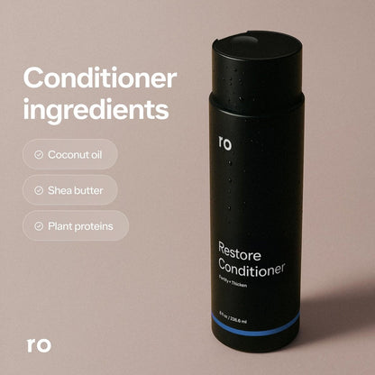Ro Men's Revive Shampoo & Restore Conditioner Duo - Exfoliating, Clarifying, Fortifying & Moisturizing for Thicker Looking Hair - Sulfate, Paraben & Phthalate Free - 8 fl oz Each Avelisse