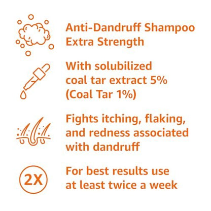Therapeutic Coal Tar Anti-Dandruff Shampoo Extra Strength 1%, for Seborrheic Dermatitis, Psoriasis, Itching and Flaking Scalp, 6 Fl Oz