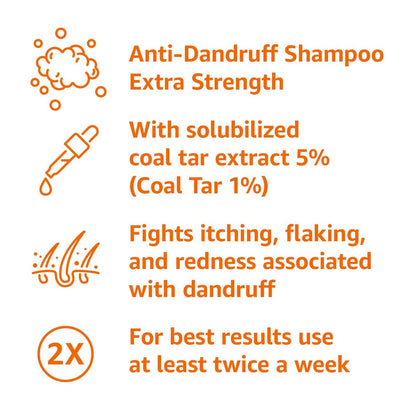 Therapeutic Coal Tar Anti-Dandruff Shampoo Extra Strength 1%, for Seborrheic Dermatitis, Psoriasis, Itching and Flaking Scalp, 6 Fl Oz