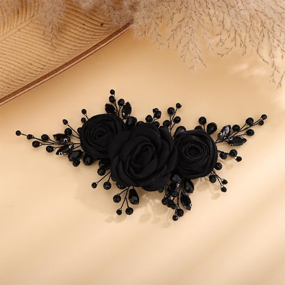 Kercisbeauty Sofe Chiffon Black Rose Flower Headband with Rhinestones Crystal Beads - Handmade Black Hair Jewelry for Women and Girls, Wedding Hair Piece Avelisse