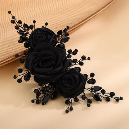 Kercisbeauty Sofe Chiffon Black Rose Flower Headband with Rhinestones Crystal Beads - Handmade Black Hair Jewelry for Women and Girls, Wedding Hair Piece Avelisse