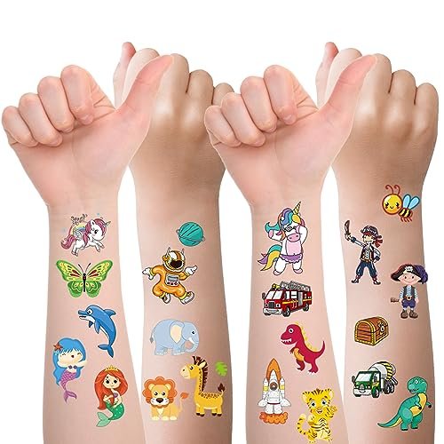Habett 300+ Mixed Styles Temporary Tattoos for Kids - Space, Dinosaur, Animals, Butterfly Designs - Safe & Easy to Apply - Perfect for Birthday Party Supplies - görsel 6