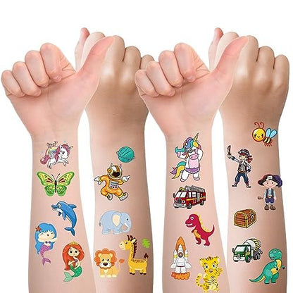 Habett 300+ Mixed Styles Temporary Tattoos for Kids - Space, Dinosaur, Animals, Butterfly Designs - Safe & Easy to Apply - Perfect for Birthday Party Supplies