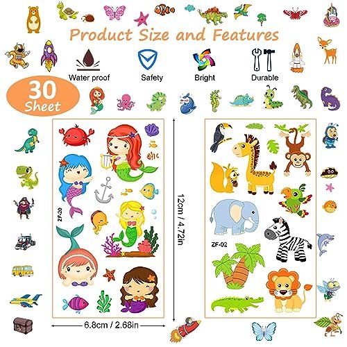 Habett 300+ Mixed Styles Temporary Tattoos for Kids - Space, Dinosaur, Animals, Butterfly Designs - Safe & Easy to Apply - Perfect for Birthday Party Supplies - görsel 10