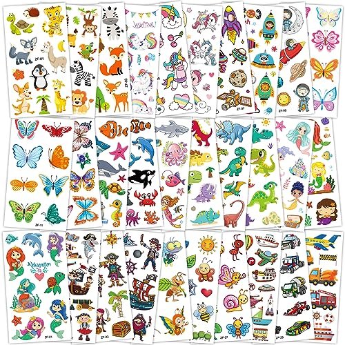 Habett 300+ Mixed Styles Temporary Tattoos for Kids - Space, Dinosaur, Animals, Butterfly Designs - Safe & Easy to Apply - Perfect for Birthday Party Supplies - görsel 2