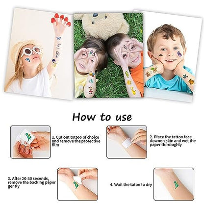 Habett 300+ Mixed Styles Temporary Tattoos for Kids - Space, Dinosaur, Animals, Butterfly Designs - Safe & Easy to Apply - Perfect for Birthday Party Supplies