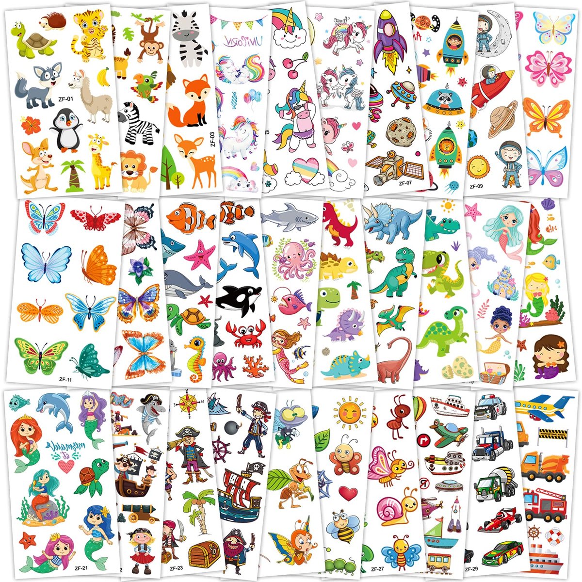 Habett 300+ Mixed Styles Temporary Tattoos for Kids - Space, Dinosaur, Animals, Butterfly Designs - Safe & Easy to Apply - Perfect for Birthday Party Supplies - görsel 1