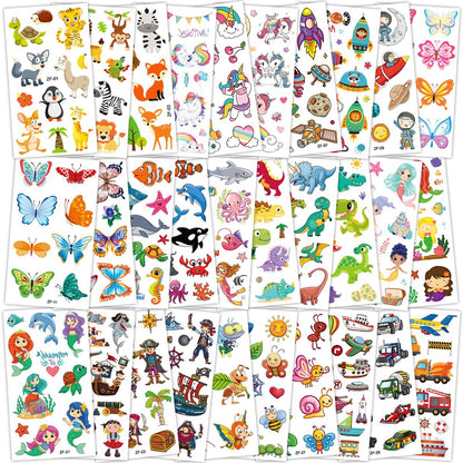 Habett 300+ Mixed Styles Temporary Tattoos for Kids - Space, Dinosaur, Animals, Butterfly Designs - Safe & Easy to Apply - Perfect for Birthday Party Supplies