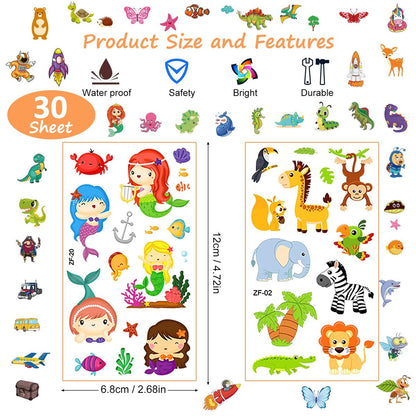 Habett 300+ Mixed Styles Temporary Tattoos for Kids - Space, Dinosaur, Animals, Butterfly Designs - Safe & Easy to Apply - Perfect for Birthday Party Supplies