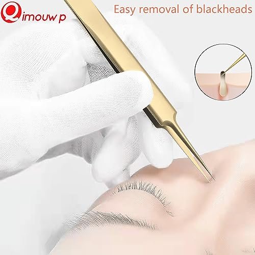 16 PCS Blackhead Remover Tool Kit - Pimple Popper Tweezers Set for Acne Comedones Extraction, Stainless Steel Face Beauty Tools (Golden) Avelisse
