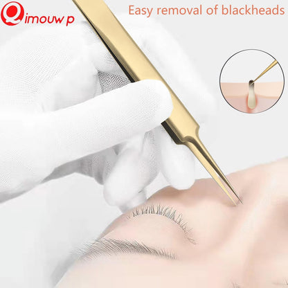 16 PCS Blackhead Remover Tool Kit - Pimple Popper Tweezers Set for Acne Comedones Extraction, Stainless Steel Face Beauty Tools (Golden) Avelisse