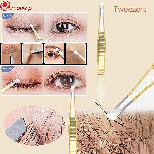 16 PCS Blackhead Remover Tool Kit - Pimple Popper Tweezers Set for Acne Comedones Extraction, Stainless Steel Face Beauty Tools (Golden) Avelisse